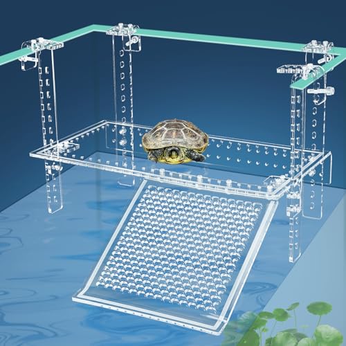Terrariums Wedoelsim 33 cm hängende Schildkröten-Dock für Schildkröten, Tankzubehör, verstellbar, große Sonnenplattform mit frei installierbaren Kletterrampen für Wasserschildkröten, stabiles, von Wedoelsim