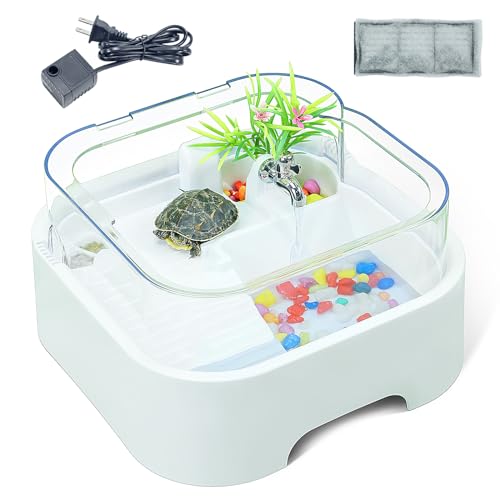 Wedoelsim Kleines Schildkröten-Terrarium mit Sonnenplattform, Regendusche, Filter, kleine Wasserpumpe, geeignet für 5-7,6 cm Baby-Schildkröten, ein Geschenk für Kinder von Wedoelsim