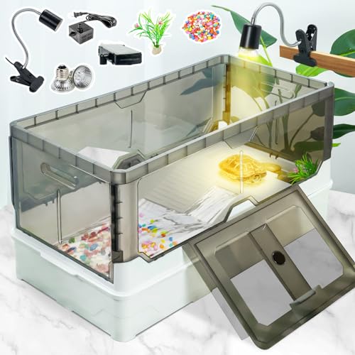 Wedoelsim Schildkröten-Tank-Set mit Filter + Wasserpumpe + Wärmelampe, Räder, leicht zu bewegen, imitieren die natürlichen Strömungen, geeignet für kleine Schildkrötengehörn-Frosch-Einsiedler (XL, von Wedoelsim