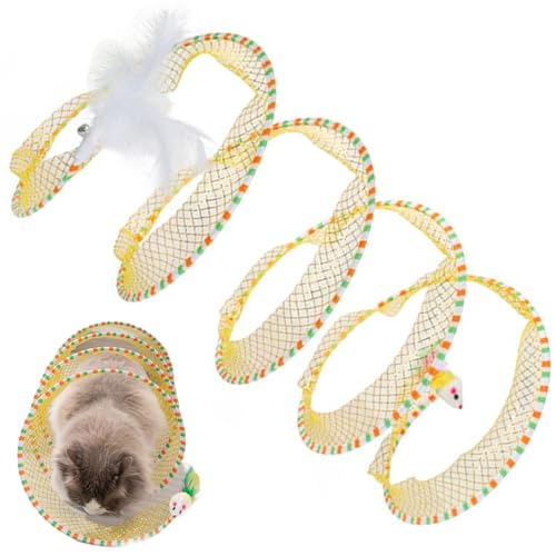 Cat Spiral Tunnel Spielzeug, Katzentunnel faltbare Selbsteinstellung Katzenjagd Spiraltunnel Spielzeug Anti-Biss ＆ Scratch Cat Play Tunnel mit Ringbell ＆ Mausspielzeug 9,8 '' DIA Interactive Cat Toys von Weduspaty