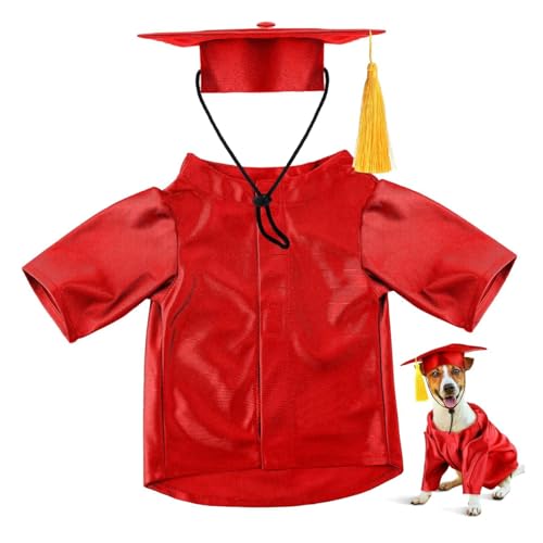 Kappe und Kleid für Hunde, Hundeabschluss -Outfit, rot verstellbare Quastenkappe und atmungsaktives Kleid für Waschküche PET -Abschluss Kappe und Kleid für Hunde, Hundeabschluss -Outfit, rot verstellbare Quastenkappe und atmungsaktives Kleid für Waschküche PET -Abschluss von Weduspaty