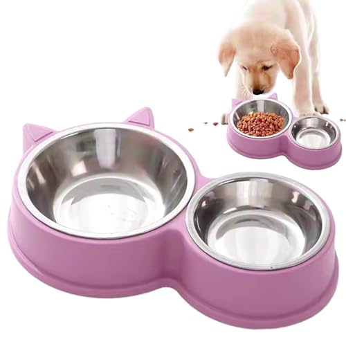 Katzenfutterschale, Katzenfutter und Wasserschüssel Set, abnehmbare doppelte Edelstahlschalen für Zuhause von Weduspaty