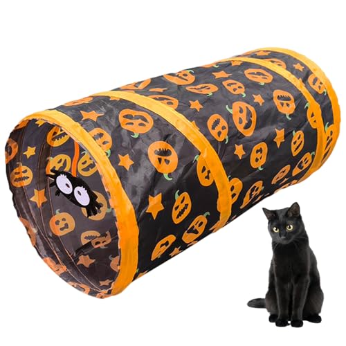 Katzentunnel für Innenkatzen, Halloween -Katzen -Tunnel, Faltbare Kürbis -Tunnel, interaktives Kätzchenspielzeug für Halloween -Haus in der Innenhäuser Haustierzubehör von Weduspaty