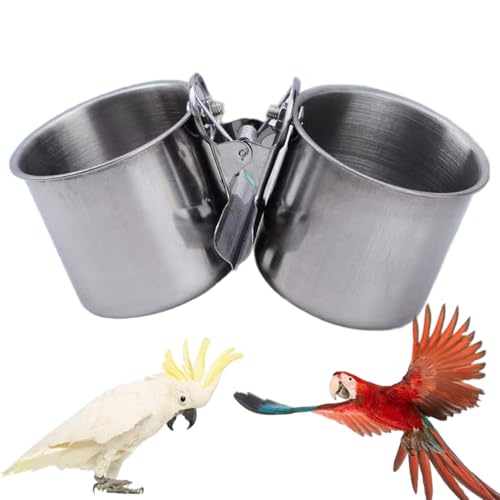 Vogelschalen für Käfig, Edelstahl Vogelschalen für Käfig, 2 Tassen Futter und Wasser mit sicheren Klammern für Sittiche -Cockatiels -Papageien (mittel 2, Zoll) von Weduspaty