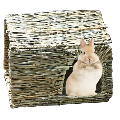 Weduspaty Bunny House Rabbit Hassout Haustier Klapperhaus Rabbit Totoro Hamster Hedgehog Meerschweinchen handgefertigtes Stroh gewebtes Kaninchen Nest (klein, 30 x 20 x 20 cm) von Weduspaty