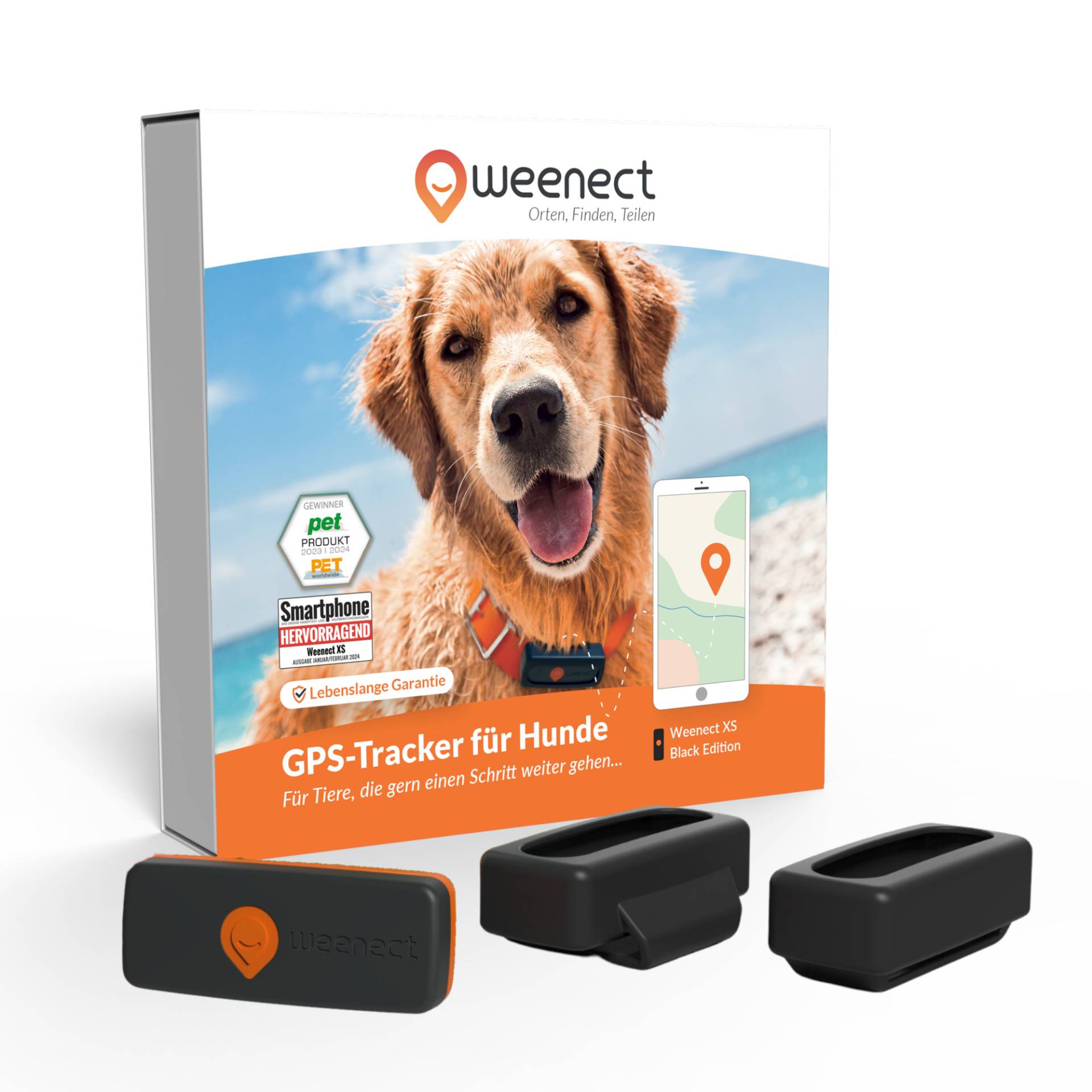 Weenect Haustier GPS Tracker XS für Hunde - ohne Halsband - schwarz inkl. Universal-Silikonhülle von Weenect