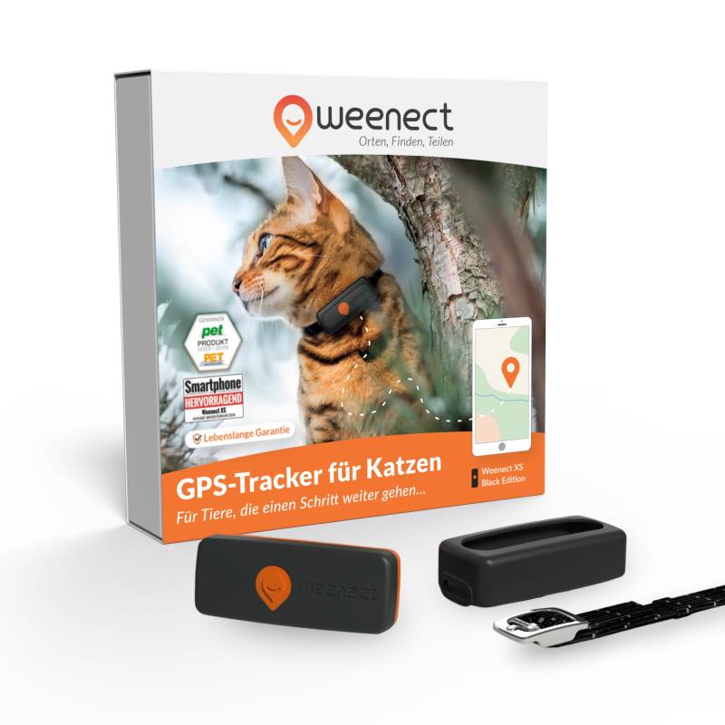 Weenect Haustier GPS Tracker XS für Katzen - inklusive Halsband - schwarz inkl. schwarzem Halsband von Weenect
