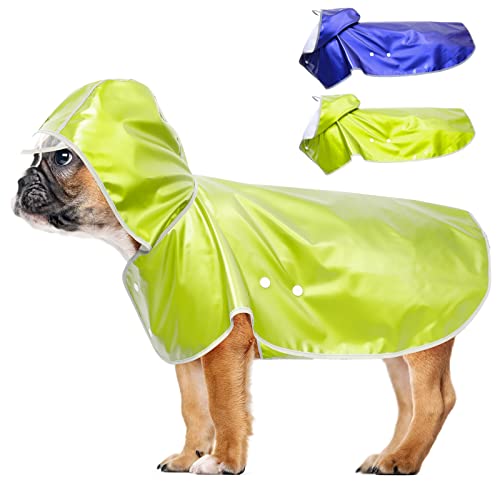 Weesiber Hunde-Regenmantel, wasserdicht, reflektierend, Hunde-Regenjacke, Mantel mit offenem Geschirr, verstellbar, leicht, Poncho, Zupfer mit Kapuze (klein, fluoreszierendes Grün) von Weesiber