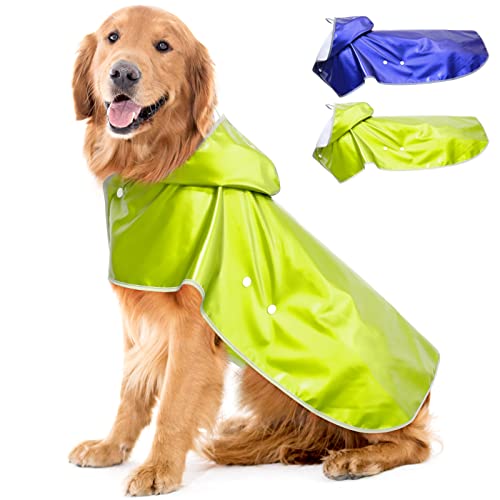 Weesiber Hunde-Regenmantel, wasserdicht, reflektierend, Hunde-Regenjacke mit transparenter Krempe, verstellbarer, leichter Poncho-Zupfer (X-Large, fluoreszierendes Grün) von Weesiber