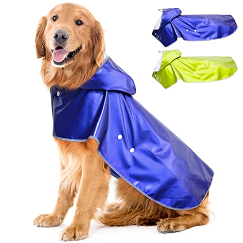 Weesiber HundeRegenmantel, wasserdicht, reflektierende HundeRegenjacke Mantel mit Kapuze, verstellbar, leicht, Welpenponcho Slicker (groß, blau) von Weesiber