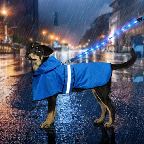 Weesiber Hunderegenmantel, Reflektierender Hund Regenmantel mit Leinenloch, wasserdichte Regenjacke Hunde Verstellbarer Hundeponcho Mit Kapuze (M, Blau) von Weesiber