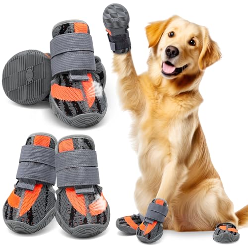 Weesiber Hundeschuhe, 4 Stück atmungsaktive Hundeschuhe Pfotenschutz mit Rutschfester Sohle, 2 verstellbaren Klettverschlüssen Hunde Schuhe Hundestiefel für kleine Mittler große Hunde (Grau, Größe 8) von Weesiber