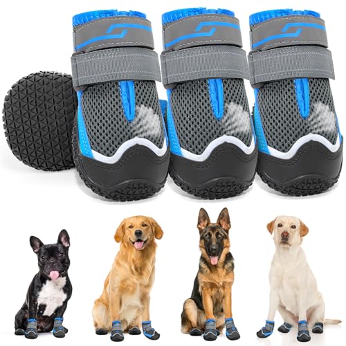 Weesiber Hundeschuhe Pfotenschutz, 4 Stück atmungsaktive Hunde Schuhe mit Rutschfester Sohle und reflektierendem Klettverschluss, Outdoor rutschfeste Hundestiefel für kleine Hunde (Grau, Größe 1) von Weesiber