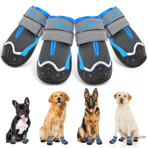 Weesiber Hundeschuhe, 4 Stück rutschfeste Hundestiefel mit Reflektierenden Riemen und Verschleißfester Gummisohle, Pfotenschutz für Kleine, Mittlere und Große Hunde (Grau, Größe 8) von Weesiber