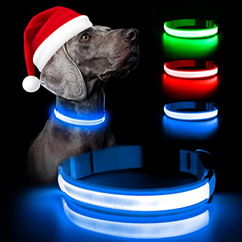 Weesiber LED Hundehalsband Wiederaufladbar – Verstellbare reflektierende Leuchtende Hundehalsbänder Super hell blinkend Haustier Hundehalsband Hohe Sichtbarkeit (Groß,Blau) von Weesiber