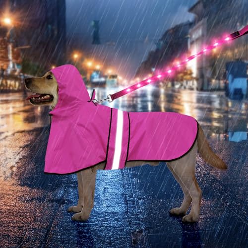 Weesiber Regenmantel Hund - Hunderegenmantel Wasserdicht Regenjacke Hund Reflektierend mit Leinenloch, Regencape für Hunde Mit Kapuze (L, Rosa) von Weesiber