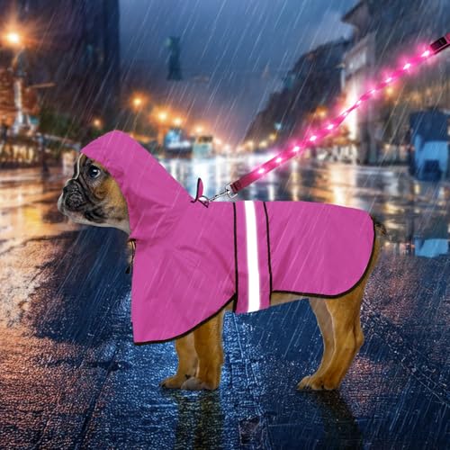 Weesiber Regenmantel Hund - Hunderegenmantel Wasserdicht Regenjacke Hund Reflektierend mit Leinenloch, Regencape für Hunde Mit Kapuze (S, Rosa) von Weesiber