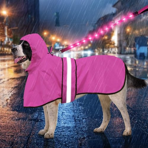 Weesiber Regenmantel Hund - Hunderegenmantel Wasserdicht Regenjacke Hund Reflektierend mit Leinenloch, Regencape für Hunde Mit Kapuze (XL, Rosa) von Weesiber