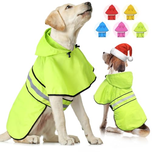 Weesiber Reflektierender wasserdichter Hunde-Regenmantel – verstellbare Haustierjacke, leichter Hunde-Slicker-Poncho mit Kapuze für kleine bis sehr große Hunde und Welpen (S, Grün) von Weesiber