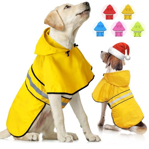 Weesiber Reflektierender wasserdichter Hunde-Regenmantel – verstellbare Haustierjacke, leichter Hunde-Slicker-Poncho mit Kapuze für kleine bis sehr große Hunde und Welpen (M, Gelb) von Weesiber