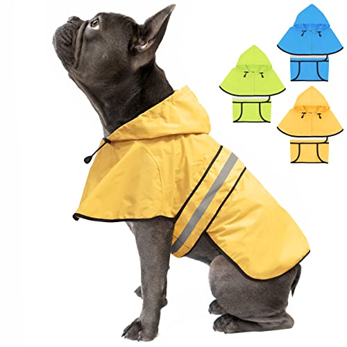 Weesiber Reflektierender wasserdichter Hunde-Regenmantel – verstellbare Haustierjacke, leichter Hunde-Slicker-Poncho mit Kapuze für kleine bis sehr große Hunde und Welpen (M, Gelb) von Weesiber