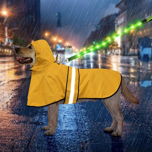 Weesiber Reflektierender wasserdichter Hunde-Regenmantel – verstellbare Haustierjacke, leichter Hunde-Slicker-Poncho mit Kapuze für kleine bis sehr große Hunde und Welpen (L, Gelb) von Weesiber