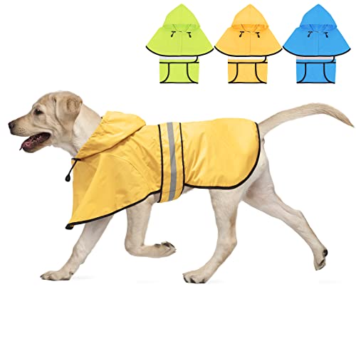 Weesiber Reflektierender wasserdichter Hunde-Regenmantel – verstellbare Haustierjacke, leichter Hunde-Slicker-Poncho mit Kapuze für kleine bis sehr große Hunde und Welpen (L, Gelb) von Weesiber