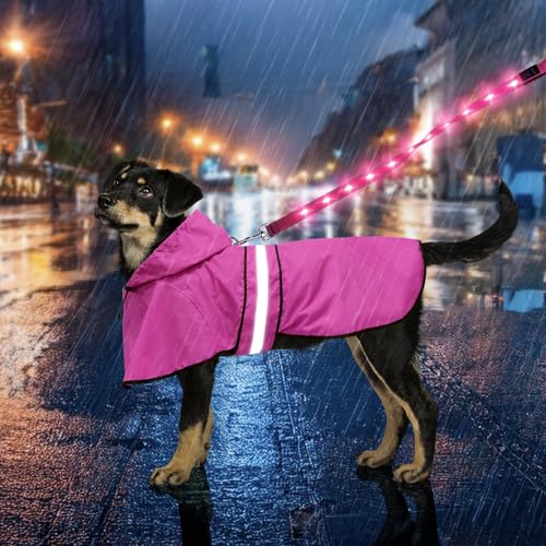 Weesiber Reflektierender wasserdichter Hunde Regenmantel– verstellbare Haustierjacke, leichter Hunde-Slicker-Poncho mit Kapuze für kleine bis sehr große Hunde und Welpen (M, Rosa) von Weesiber