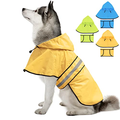 Weesiber Reflektierender wasserdichter Hunde-Regenmantel – verstellbare Haustierjacke, Hunde-Poncho mit Kapuze für kleine bis sehr große Hunde und Welpen (XL, Gelb) von Weesiber