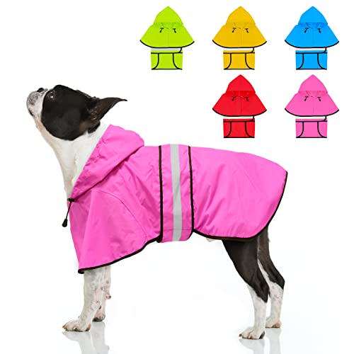 Weesiber Reflektierender wasserdichter Hunde Regenmantel– verstellbare Haustierjacke, leichter Hunde-Slicker-Poncho mit Kapuze für kleine bis sehr große Hunde und Welpen (S, Rosa) von Weesiber