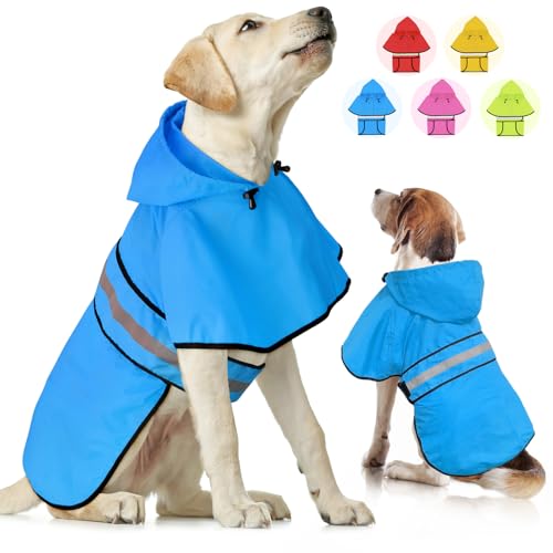 Weesiber Hunderegenmantel, Reflektierender Hund Regenmantel mit Leinenloch, wasserdichte Regenjacke Hunde Verstellbarer Hundeponcho Mit Kapuze (XL, Blau) von Weesiber