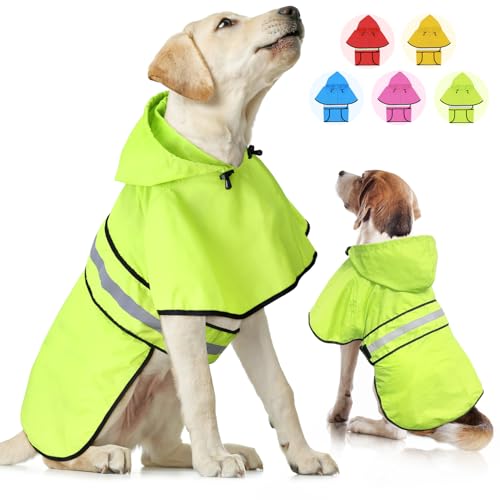 Weesiber Reflektierender wasserdichter Hunde-Regenmantel – verstellbare Haustierjacke, leichter Hunde-Slicker-Poncho mit Kapuze für kleine bis sehr große Hunde und Welpen (XL, Grün) von Weesiber