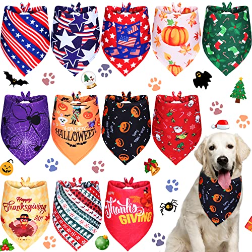 12 Stück Halloween Hundehalstücher Thanksgiving Hundehalstücher Weihnachten patriotische Feiertage Haustiere Bandana Zubehör für kleine, mittelgroße und große Haustiere (XL) von Weewooday