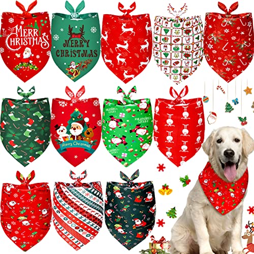 12 Stück Hund Bandana Dreieckstuch Bandana Dreieckstuch Lätzchen Halstuch mit Weihnachtsstile für Weihnachten Haustier Kostüm Zubehör Dekoration (Weihnachtsmann und Sockenmuster) von Weewooday