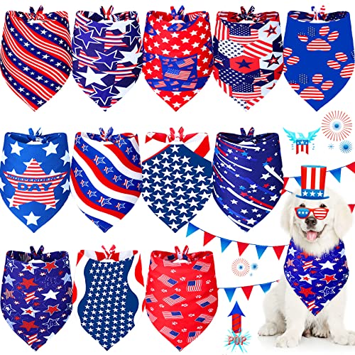 12 Stück Hundehalstücher mit amerikanischer Flagge, Dreieck, Haustier-Lätzchen, 4. Juli, Unabhängigkeitstag, Hunde-Schal, verstellbares Haustier-Halstuch, Zubehör für Hunde, Katzen, Haustiere von Weewooday