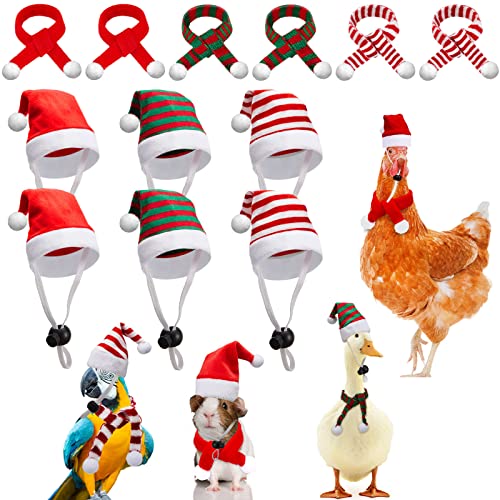 12 Stück Weihnachten Haustier Huhn Hut Schal Mini Rot Weihnachtsmann Mütze und Schal Xmas Pet Bunny Hüte mit verstellbarem Kinnriemen für Enten, Hennen, Weihnachtsferien (klein, Streifen-Stil) von Weewooday