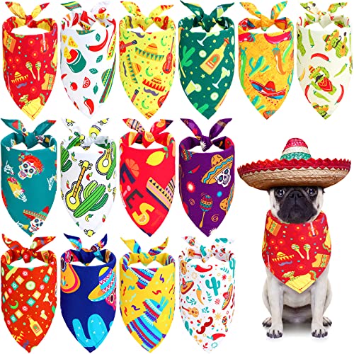 14 Stück Mexikanische Hunde Bandanas Cinco De Mayo Hunde Bandanas Mexiko Hunde Halstuch Zubehör Dreieckiges Hunde Lätzchen Hunde Halstuch Set für Mittlere bis Große Hunde Katzen Haustier von Weewooday