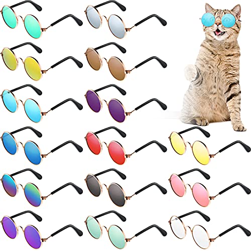 15 Stück kleine Haustier-Sonnenbrille Retro Hund Sonnenbrille Runde Metall Welpen Sonnenbrille Cosplay Brille Foto Requisiten Eyewear für Katzen und kleine bis mittelgroße Hunde von Weewooday