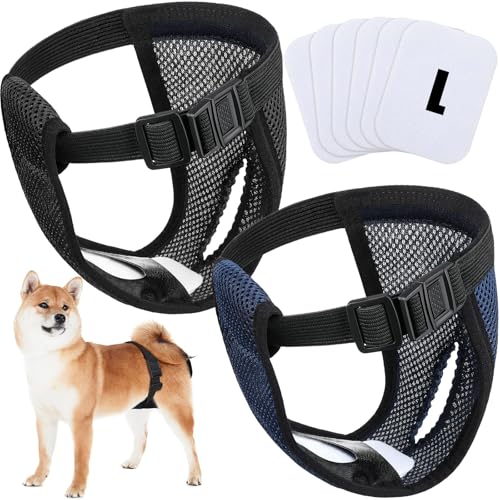 2 Pack Wiederverwendbare Hundewindeln mit 6 Hygienepad Waschbare für Hündinnen bei Monatliche Blutung Waschbare Schutzhose umweltfreundliche, Schwarz und Blau (L) von Weewooday