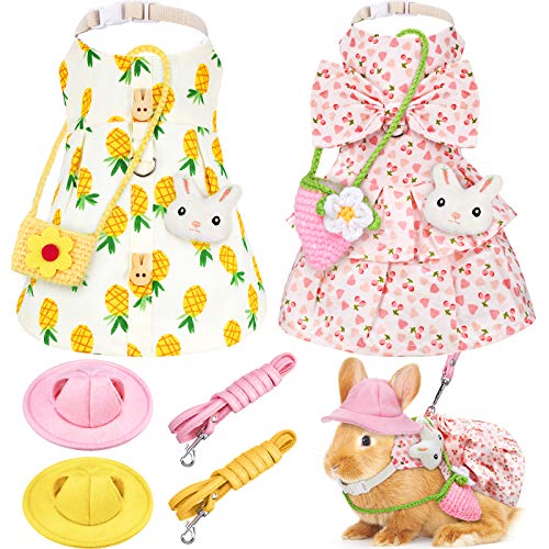 2 Sets Haustier Kaninchen Bunny Kleid Ostern Kostüm mit Leine Hut Mini Tasche Geschirr Kleintiere Zubehör für Kaninchen, Igel, Frettchen, Meerschweinchen, Schweine, Eichhörnchen Ananas und Kirsche von Weewooday