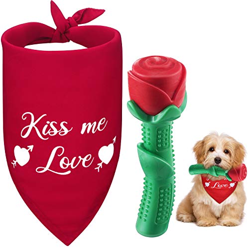 2 Stück Hunde-Kauspielzeug, Hunde-Rosen-Spielzeug und Valentinstag-Hundehalstuch, haltbares Rosenkauspielzeug und Küsse, Hunde-Halstuch für kleine und mittelgroße Hunde, Welpen, Haustier von Weewooday