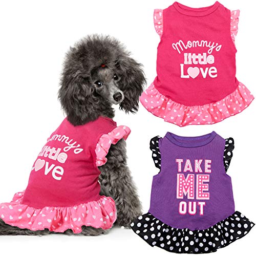 2 Stücke Haustier Kleid Shirt Welpenrock Niedlich Hundekleid Haustier Sommerkleidung Hundebekleidung für Kleine Hunde und Katzen (Love and Me, Medium) von Weewooday