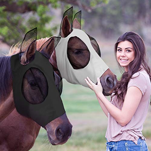 2 Stücke Pferd Fliegenmaske Pferd Maske mit Ohren Glatt und Elastizität Fliegenmaske mit UV Schutz (L, Schwarz, Grau) von Weewooday