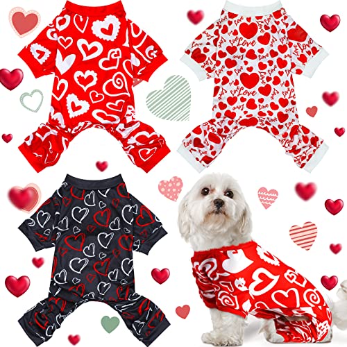 3 Stück Valentinstag Pyjama Hund Body Hund Jumpsuits Hund Geburtstag Kostüm Herz Muster Hundekleidung Hund Cartoon Bekleidung für Haustier Welpen Hund Katze (L (passend für 3,5-4,5 kg)) von Weewooday