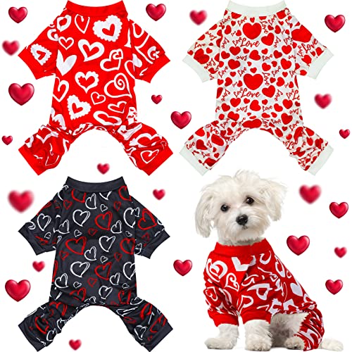 3 Stück Valentinstag Pyjama Hund Body Hund Jumpsuits Hund Geburtstag Kostüm Herz Muster Hundekleidung Hund Cartoon Bekleidung für Haustier Welpen Hund Katze (S (passend für 1,5-2,5 kg)) von Weewooday