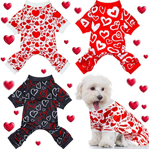 3 Stück Valentinstag Pyjama Hund Body Hund Jumpsuits Hund Geburtstag Kostüm Herz Muster Hundekleidung Hund Cartoon Bekleidung für Haustier Welpen Hund Katze XL (passend für 4,5-5,5 kg)) von Weewooday