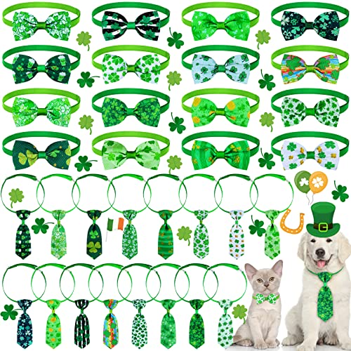 32 Stück St. Patrick's Day Hunde-Krawatte Schleife Hund Grün Fliege Halsband St. Patrick's Day Halsband für Hunde Katzen Verstellbare Glückshunde Halsband Klee Kätzchen Welpen Fliege Pflege Zubehör von Weewooday