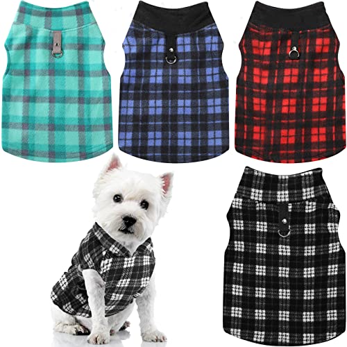 4 Pieces Winter Fabric Dog Sweater with Leash Ring Fleece Vest Dog Pullover Jacket Warm Pet Dog Clothes for Puppy Small Dogs Cat Chihuahua Boy (Plaid Pattern, S) von Weewooday