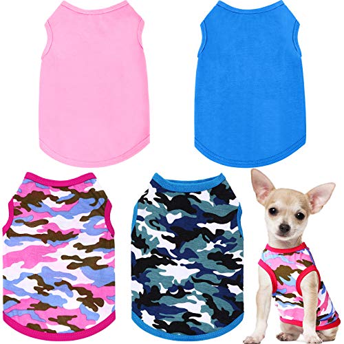 4 Stück Camo Pet Shirts Camouflage Hund Sweatshirt Blank Puppy T-Shirt Bequem Hundeshirt Atmungsaktiv Hundeweste Haltbare Haustierkleidung für Kleine Mittlere Hunde Katzen (Große Größe) von Weewooday