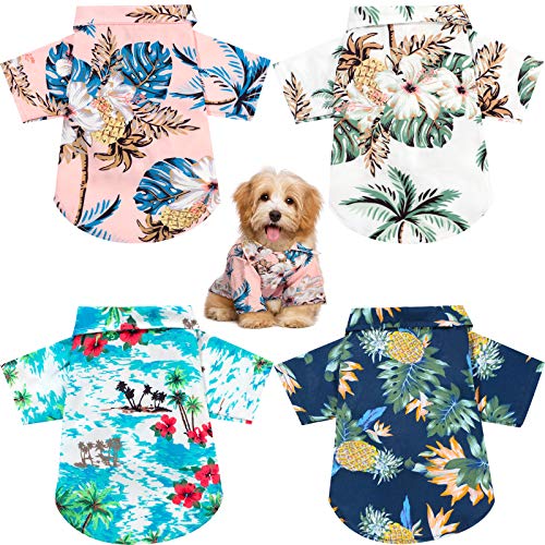 4 Stück Haustier Sommer T-Shirts Hawaii Stil Floral Dog Shirt Hawaii Bedruckt Haustier T-Shirts Atmungsaktiv Cool Kleidung Strand Meer Welpen Shirt Sweatshirt für kleine Welpen (Blumenstil, klein) von Weewooday